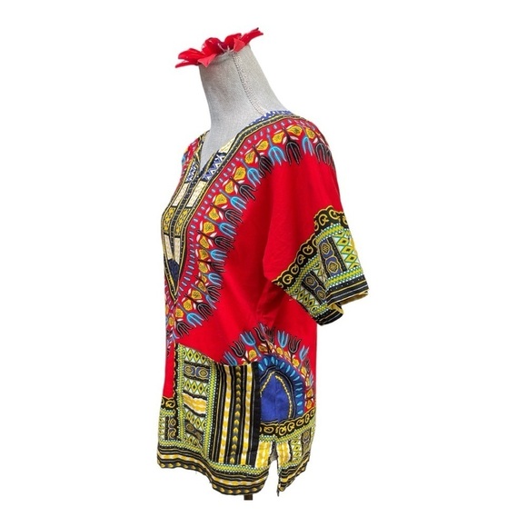 Dashiki Red with Multi colors cotton tunic size S - Picture 5 of 10